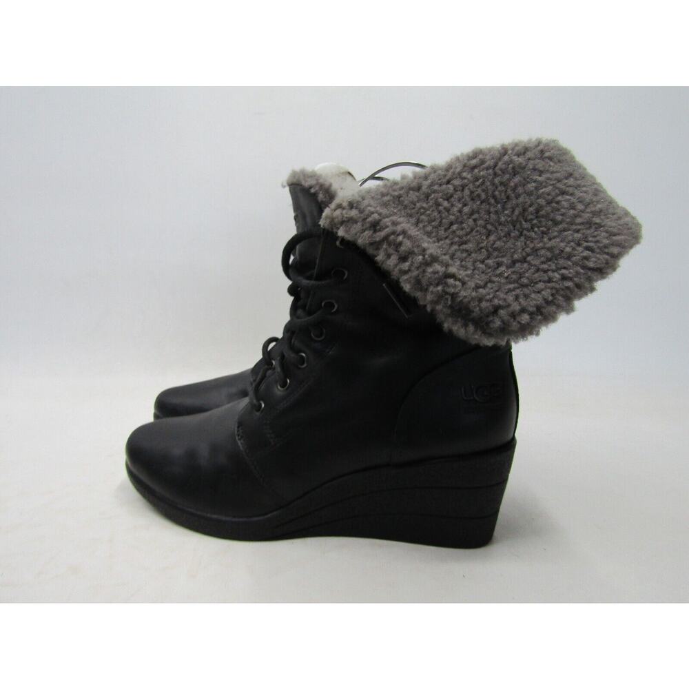 UGG Womens Size 9 M Black Leather Zip Wedge Ankle Fashion Boots Bootie
